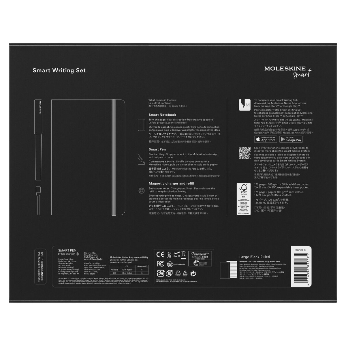 Набір Moleskine Smart Writing Set (Smart Pen 3.0 + Smart Notebook Лінійка Чорний) - Зображення 5